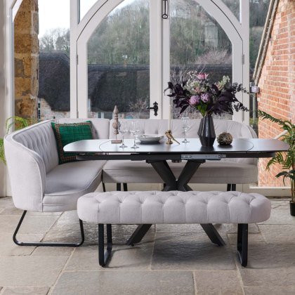 Saturn Dark Grey Motion Table with RHF Frampton Corner Bench & Low Bench - White