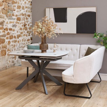 Saturn White Motion Table with LHF Frampton Corner Bench - White