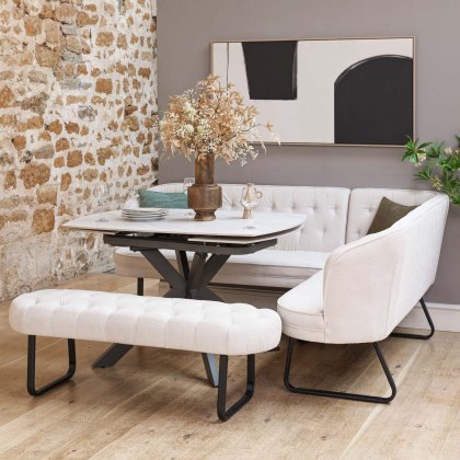 Saturn White Motion Table with LHF Frampton Corner Bench & Low Bench - White