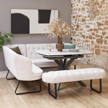 Saturn White Motion Table with RHF Frampton Corner Bench & Low Bench - White