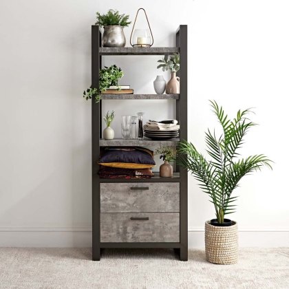Industrial Bookcase With Drawers - Faux Concrete