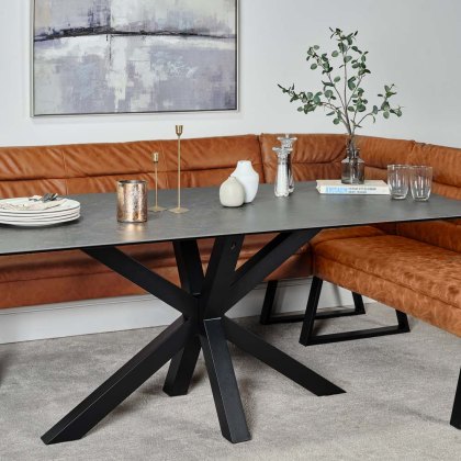 Eastcote Black Dining Table 200cm and Industrial Tan Corner Bench