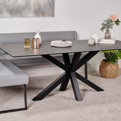 Eastcote Black Dining Table 200cm and Paulo Right Hand Facing Bench - Grey