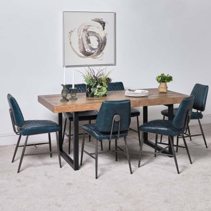 Adelaide 180cm Dining Table & 6 Digby Dining Chairs - Blue
