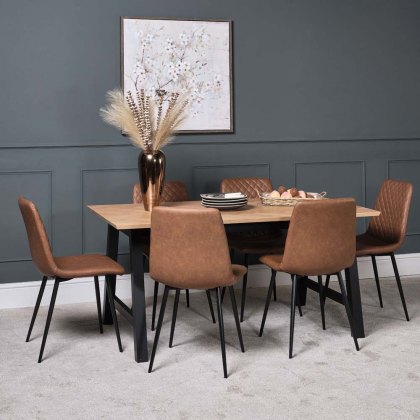 Bromley Dining Table 160cm & 6 Ripley Dining Chairs - Tan