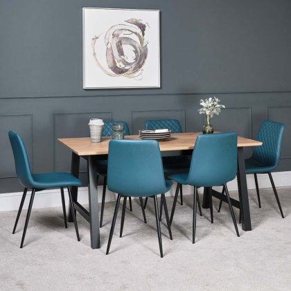 Bromley Dining Table 160cm & 6 Ripley Dining Chairs - Teal