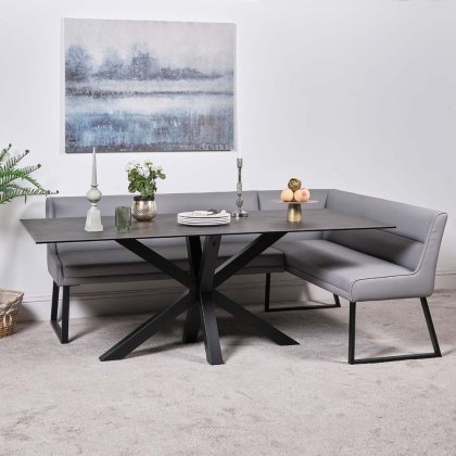 Eastcote Black 200cm Dining Table & Paulo Corner Bench - Grey