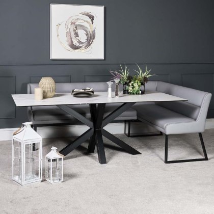 Eastcote White 200cm Dining Table & Paulo Corner Bench - Grey