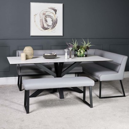 Eastcote White 200cm Dining Table & Paulo Corner Bench + Paulo Low Bench - Grey