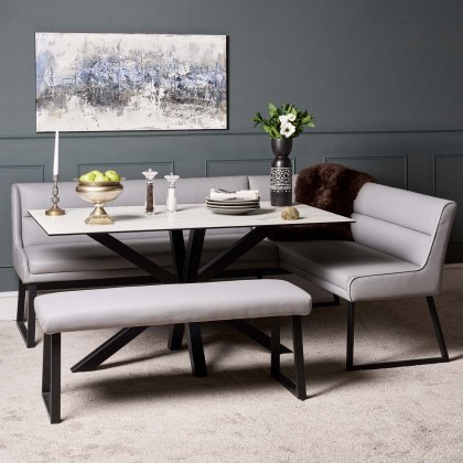 Eastcote White 150cm Dining Table & Paulo Corner Bench (LHF) & Low Bench - Grey