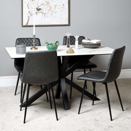 Eastcote White 150cm Dining Table & 4x Ripley Dining Chairs Grey