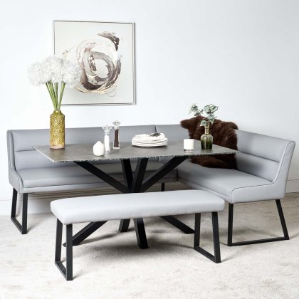Eastcote Black 150cm Dining Table & Paulo Corner Bench (LHF) & Low Bench - Grey