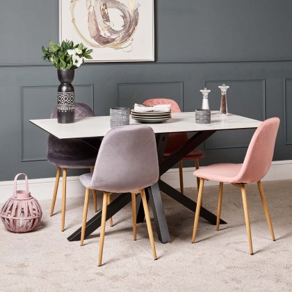 Eastcote White 150cm Dining Table & Archie Wood Effect Leg Dining Chairs Pink/Grey