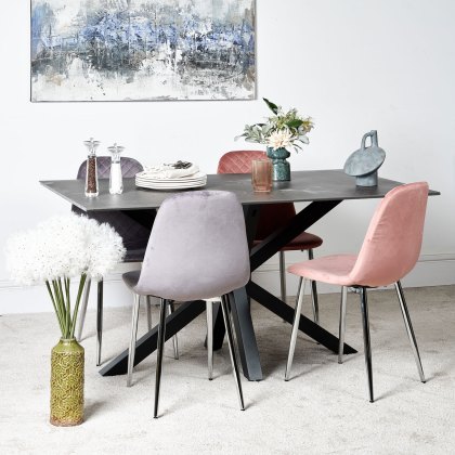 Eastcote Black 150cm Dining Table & Archie Chrome Leg Dining Chairs Pink/Grey