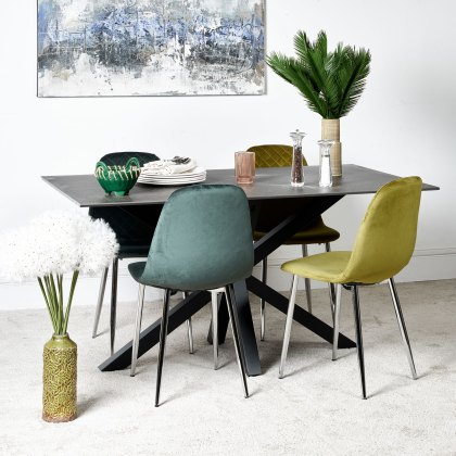 Eastcote Black 150cm Dining Table & Archie Chrome Leg Dining Chairs Dark/Light Green