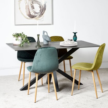 Eastcote Black 150cm Dining Table & Archie Wood Effect Leg Dining Chairs Dark/Light Green