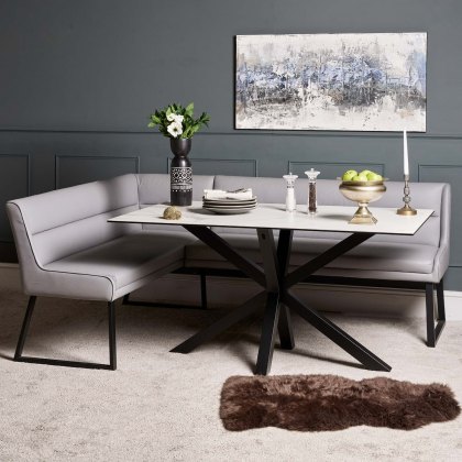 Eastcote White 150cm Dining Table & Paulo Corner Bench (RHF) - Grey