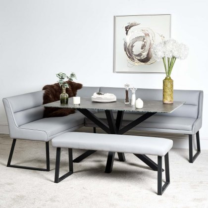 Eastcote Black 150cm Dining Table & Paulo Corner Bench (RHF) & Low Bench - Grey
