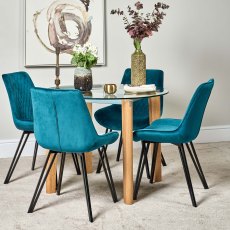 Lutina 100cm Glass Dining Table & 4 Chase Dining Chairs - Teal