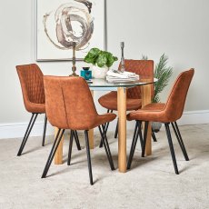Lutina 100cm Glass Dining Table & 4 Finnick Dining Chairs - Tan