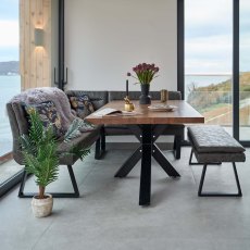 Soho Dining Table 200cm with Industrial Corner Bench and Industrial Low Bench - Grey Soho Dining Table 200cm with Industrial Corner Bench and Industrial Low Bench - Grey