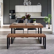 Adelaide 140-180cm Extending Dining Table with 2 Firenza Chairs in Black and Adelaide 140cm Bench