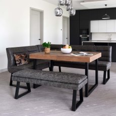 Adelaide 140-180cm Extending Dining Table with Industrial Corner Bench in Grey with Flat Bench 138cm