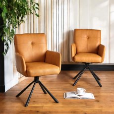 Parma Dining Chair Pocket Sprung - Tan Faux Leather (Set of 2)