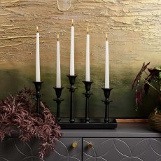 Candle Holder Tray with Five Candle Holders in Black