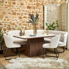 Sutton 160cm Dining Table - Walnut with Frampton Corner Bench LHF & 2x Frampton Chairs in White