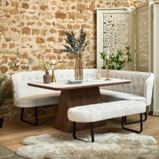 Sutton 160cm Dining Table - Walnut with Frampton Corner Bench LHF & Flat Bench in White