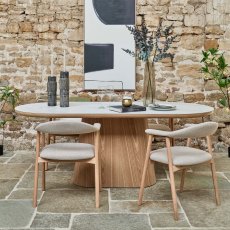 Sutton 200cm Dining Table - Ash with 4x Albi Chairs in Beige with Oiled Oak Legs