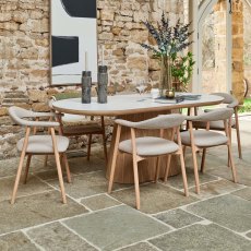 Sutton 200cm Dining Table - Ash with 6x Albi Chairs in Beige with Oiled Oak Legs