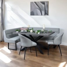 Jupiter 180cm - Faux Concrete - Dining Table & RHF Corner Bench with 2 Dining Chairs in Light Grey