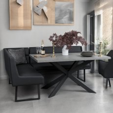 Jupiter 180cm - Faux Concrete - Dining Table & RHF Corner Bench in Black Jupiter 180cm - Faux Concrete - Dining Table & RHF Corner Bench in Black