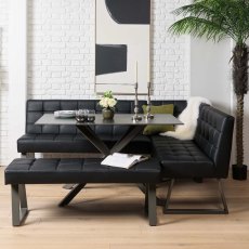 Saturn 135cm Dining Table Dark Grey & Rubix Corner Bench With Low Bench in Black