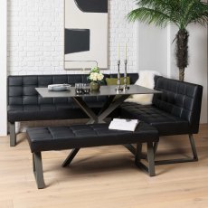 Saturn 135cm Dining Table Dark Grey & Rubix Corner Bench With Low Bench in Black