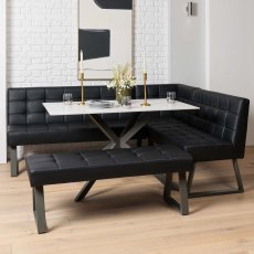 Saturn 135cm Dining Table White & Rubix Corner Bench With Low Bench in Black
