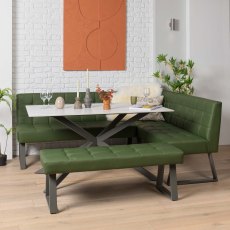 Saturn 150cm Dining Table White & Rubix Corner Bench With Low Bench in Olive Green