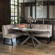 Saturn 130-190cm Motion Table White & Sonoma Corner Bench in Putty Saturn 130-190cm Motion Table White & Sonoma Corner Bench in Putty