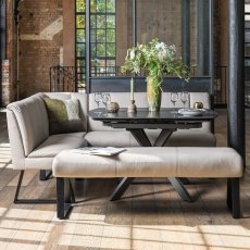 Saturn 130-190cm Motion Table Dark Grey & Sonoma Corner Bench & Low 160cm Bench in Putty