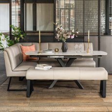 Saturn 130-190cm Motion Table White & Sonoma Corner Bench & Low 160cm Bench in Putty