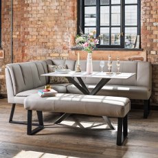 Saturn 135cm Dining Table White & Sonoma Corner with Low Bench 140cm in Putty