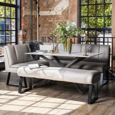 Saturn 150cm Dining Table White & Sonoma Corner with Low Bench 160cm in Putty Saturn 150cm Dining Table White & Sonoma Corner with Low Bench 160cm in Putty