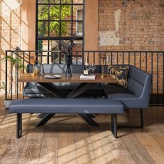 Jupiter Dining Set - Dark Oak - With LHF Corner Bench & Low Bench in Blue