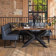 Jupiter Dining Set - Dark Oak - With RHF Corner Bench in Blue