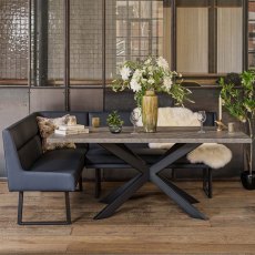 Jupiter Dining Set - Faux Concrete - With RHF Corner Bench in Blue