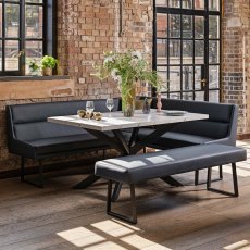 Jupiter Dining Set - Marble Effect - With LHF Corner Bench & Low Bench in Blue