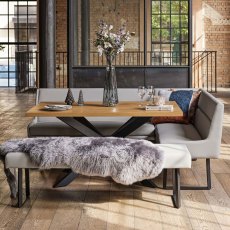 Jupiter Dining Set - Smoked Oak - With LHF Corner Bench & Low Bench in Light Grey Jupiter Dining Set - Smoked Oak - With LHF Corner Bench & Low Bench in Light Grey