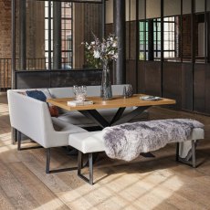 Jupiter Dining Set - Smoked Oak - With RHF Corner Bench & Low Bench in Light Grey